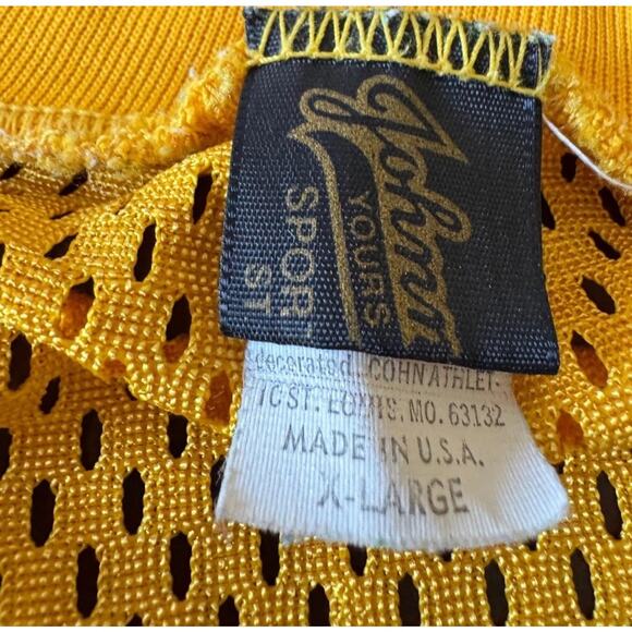 Johnny Mack Sports Yellow Mesh Jersey Shirt XL Vintage Made USA Damage Shown - Picture 3 of 9